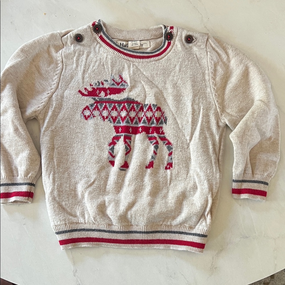 Hatley Cream Sweater with Red and Gray Trim